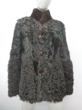Mint Gray/Green Goat & Mink Fur Reversible Jacket Coat Women Woman Size 4-6 S